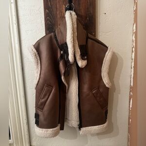 Tan and Brown Shearling Women’s Oversized Vest